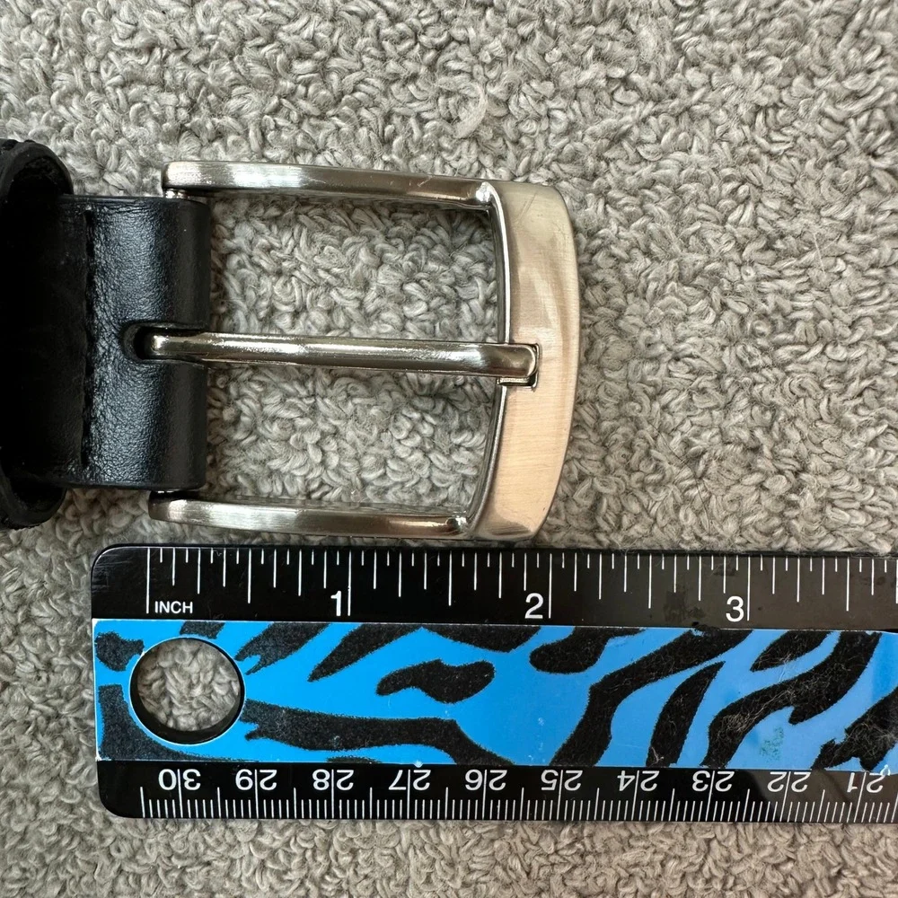 Florsheim Mens Black Genuine Leather Dress Belt Silver Buckle Size 40